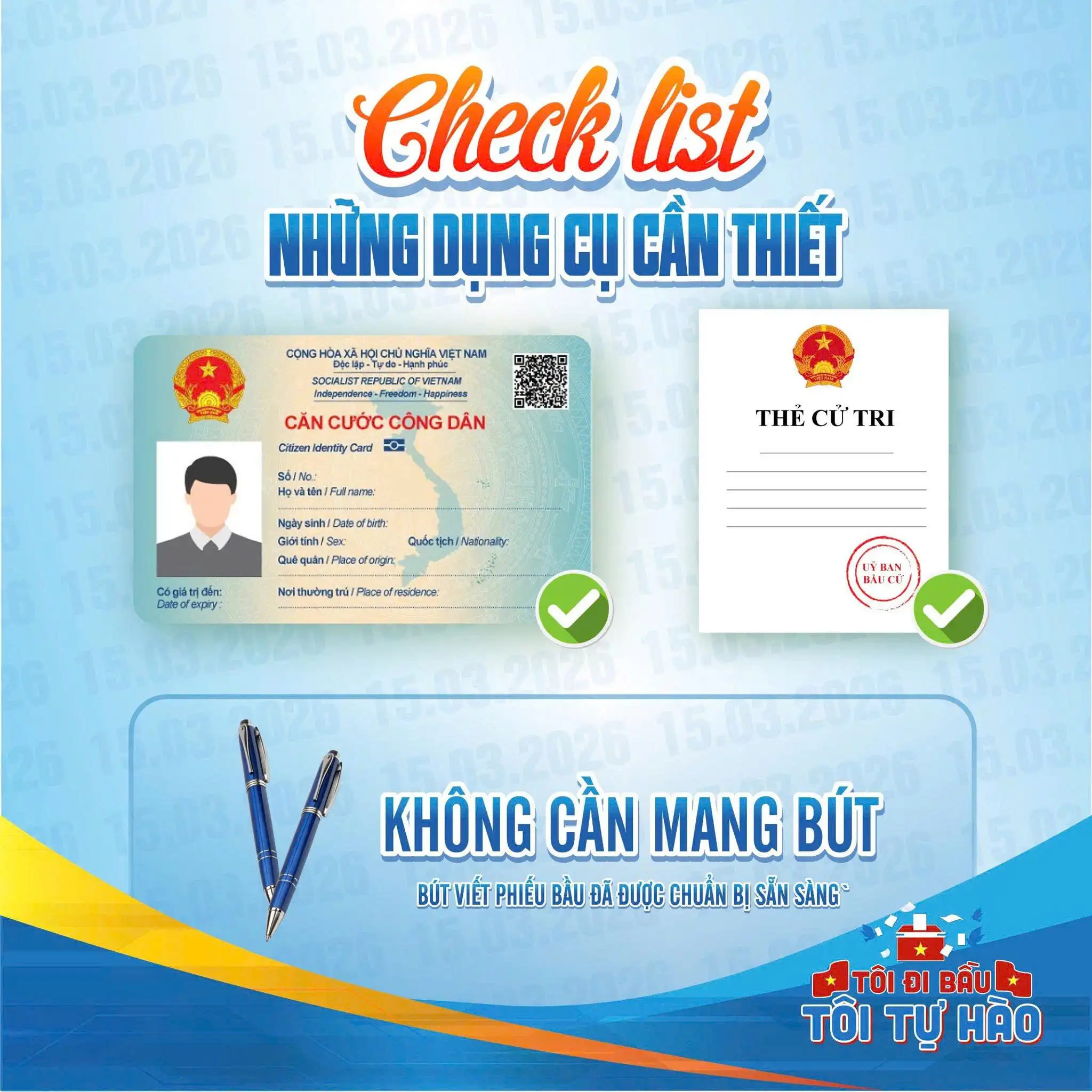 Những vật dụng cần thiết và một số điều lưu ý khi đi bầu cử ngày 15/3/2026
