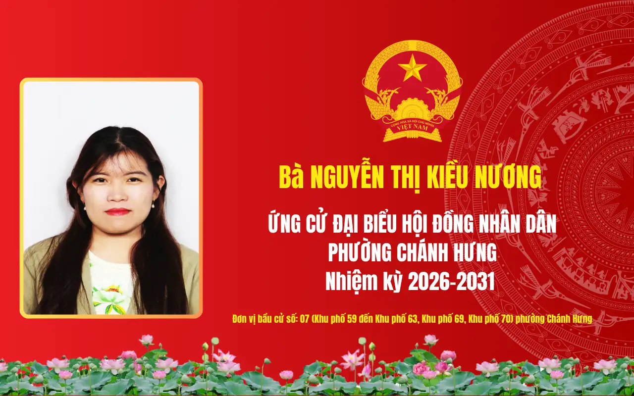 Tóm tắt tiểu sử bà Nguyễn Thị Kiều Nương ứng cử Đại biểu Hội đồng nhân dân phường Chánh Hưng