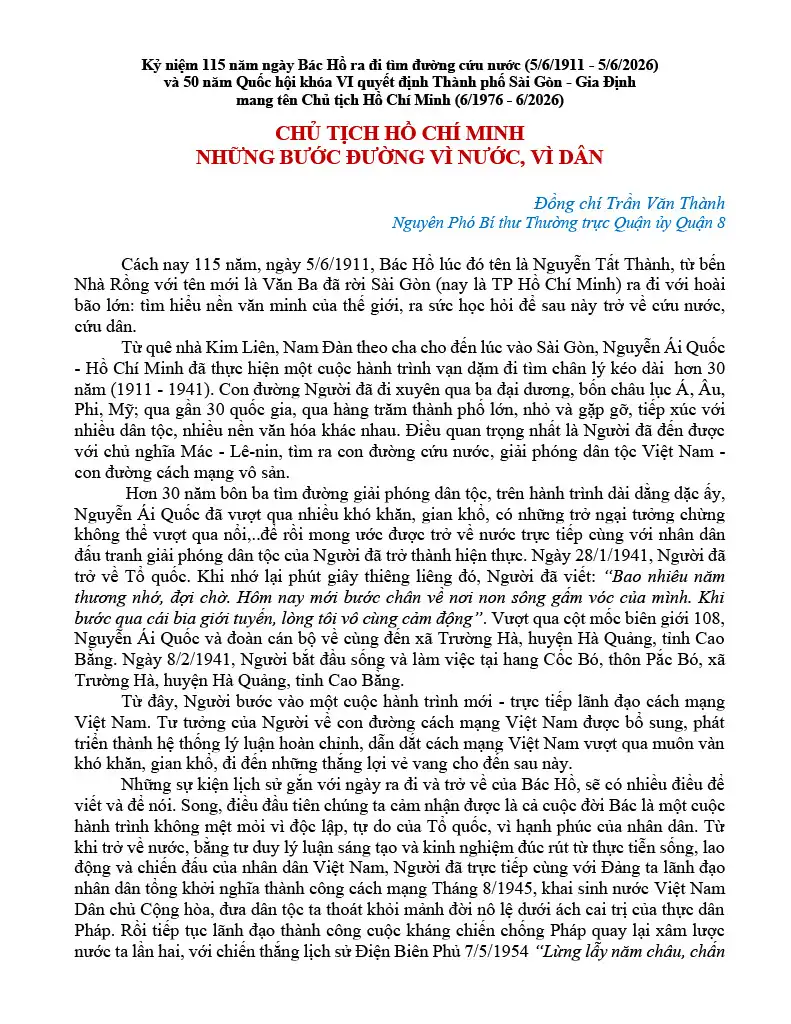 Chủ tịch Hồ Chí Minh – Những bước đường vì nước, vì dân